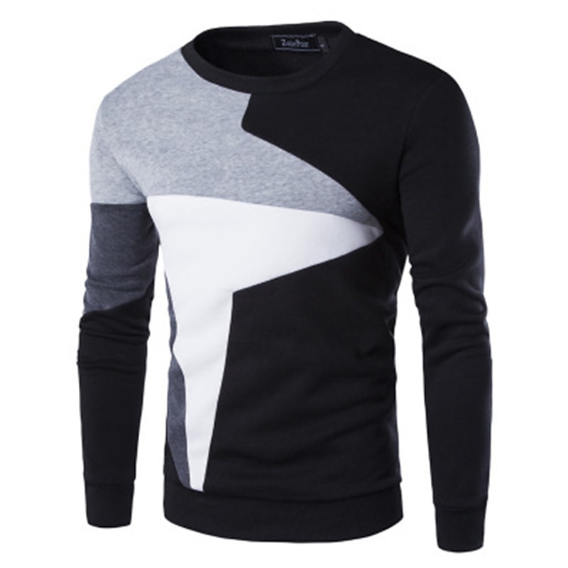 Men's Sweatshirt Black Blue Gray Crew Neck Color Block Cotton Fleece Cool Casual Winter Clothing Apparel Hoodies Sweatshirts  Long Sleeve4