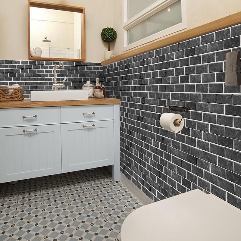 15x30cm 6pcs Tiles Wall Stickers Tile Paint Backsplash Removable Waterproof Self-Adhesive Decals Home Decoration Living Kitchen Bathroom Décor ( black）Self-adhesive decorative wall sticker4