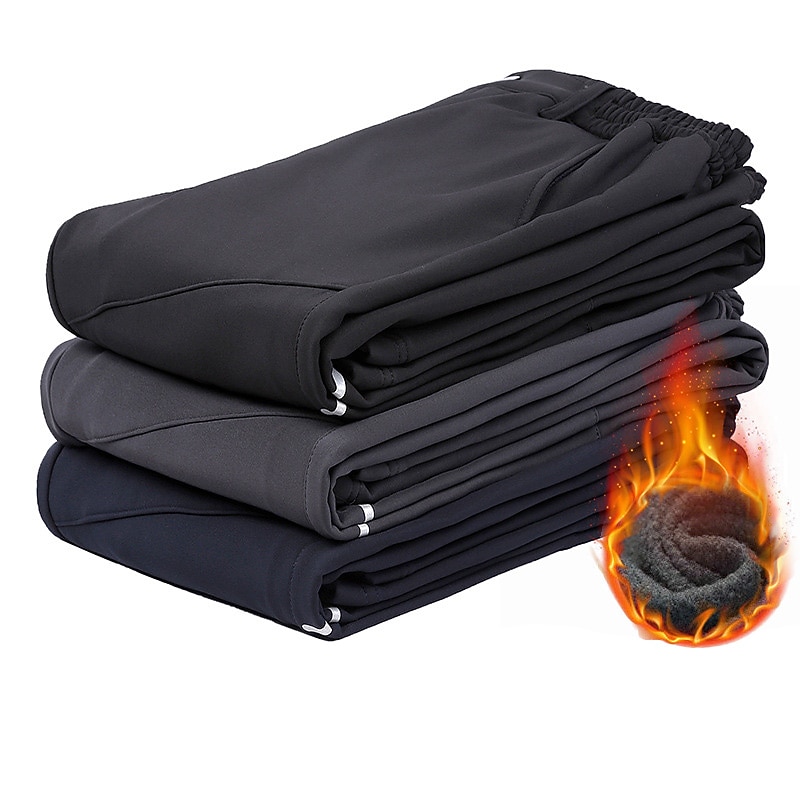 Men's Hiking Pants Trousers Fleece Lined Pants Softshell Pants Winter Outdoor Standard Fit Thermal Warm Fleece Lining Waterproof Windproof Pants / Trousers Bottoms Black Blue Fleece Fishing Climbing2