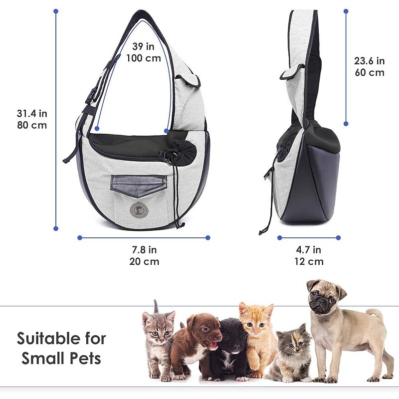 pet sling, small pets puppy dog cat sling carrier bag hands-free with adjustable padded strap front pouch single shoulder bag carrying tote for outdoor walking (grey)3