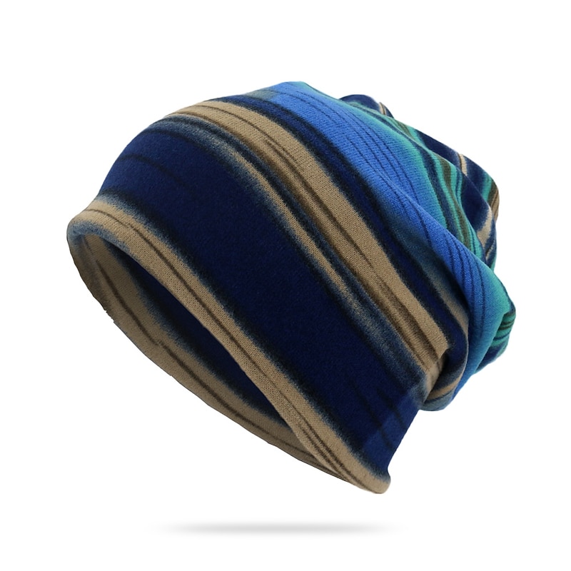 New Unisex Stripe Print Beanie Hat Women Soft Autumn Winter Warm Hat Scarf Casual Outdoor Hip Hop Cap3