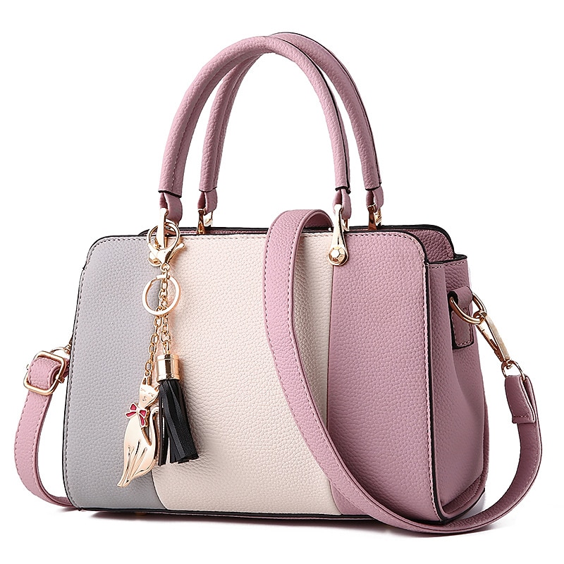 Women's Fashionable Colorblock Handbag with Cat Charm - Perfect for Daily Use and Casual Outings4