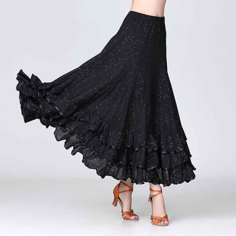 Ballroom Dance Skirts Ruffles Cascading Ruffles Ruching Women's Training Performance High Polyester4