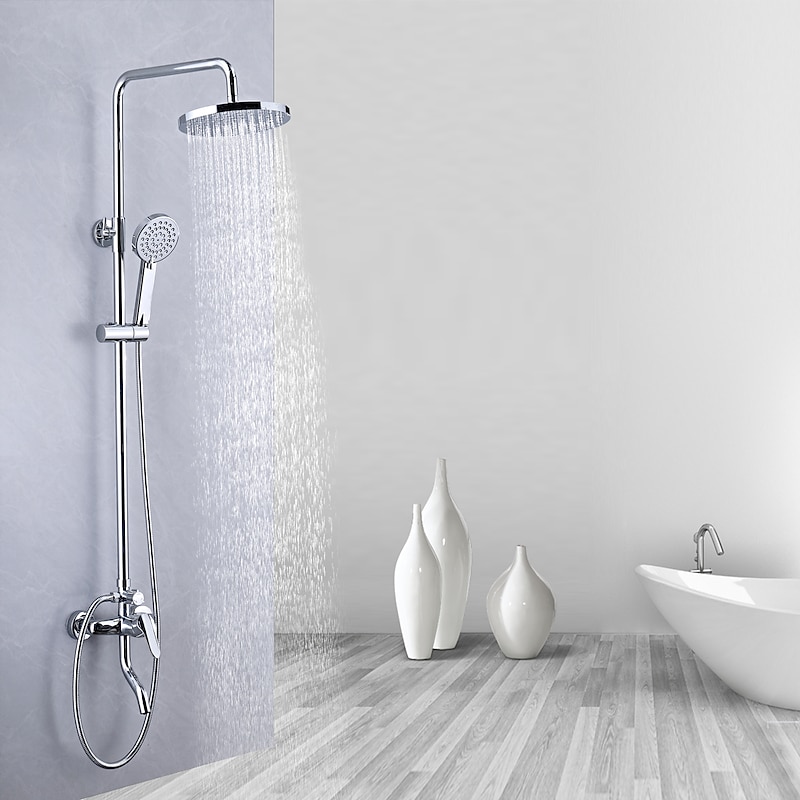 Shower Faucet,Shower System Rainfall Shower Head System Set Handshower Included pullout Multi Spray Shower Contemporary Traditional Electroplated Mount Outside Ceramic Valve Bath Shower Mixer Taps3