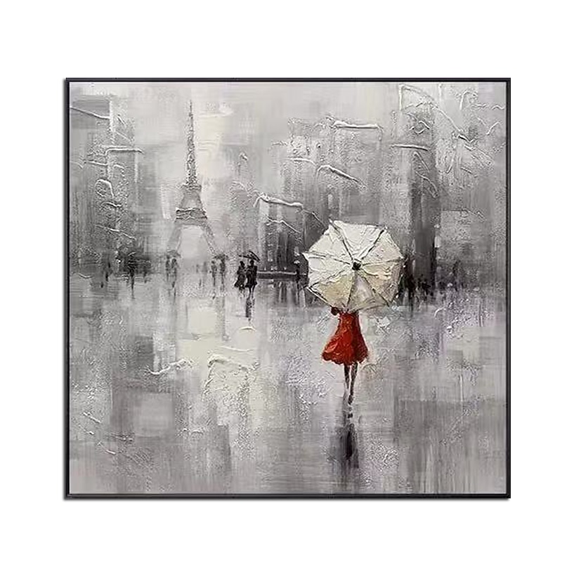 Large Size Oil Painting 100% Handmade Hand Painted Wall Art On Canvas Eiffel Tower Women Hold An Umbrella Modern Contemporary Home Decoration Decor Rolled Canvas No Frame Unstretched3