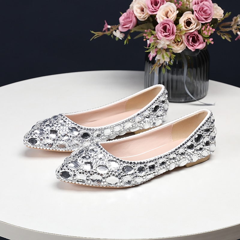 Women's Multi-Color Rhinestone Flat Shoes – Sparkling Pointed-Toe Flats for Weddings, Parties, or Evening Events2