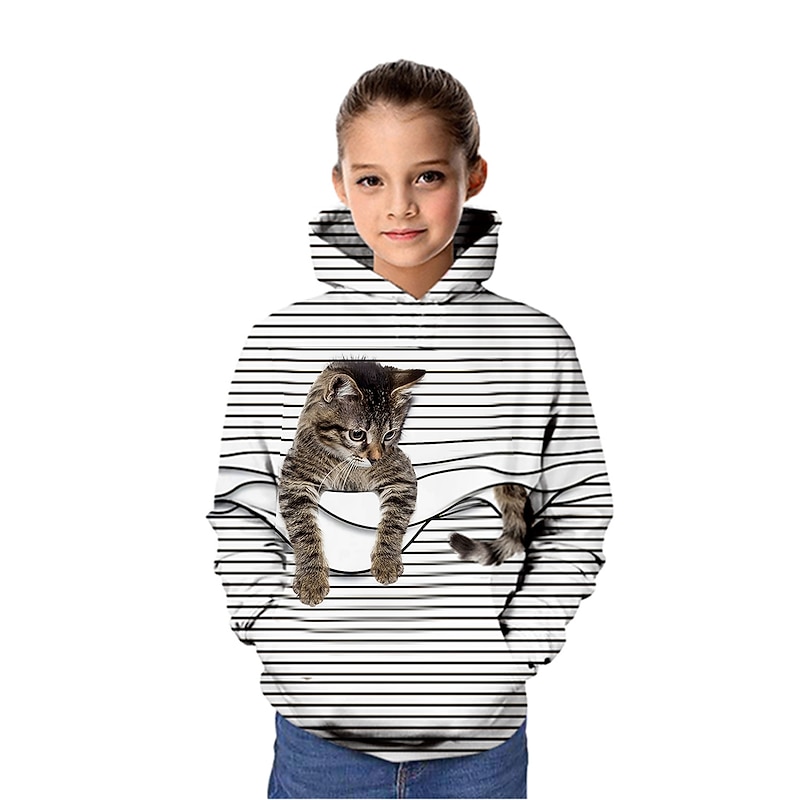 Girls' 3D Graphic Animal Cat Hoodie Long Sleeve 3D Print Spring Fall Winter Active Daily Kids 3-12 Years School Daily Loose Fit