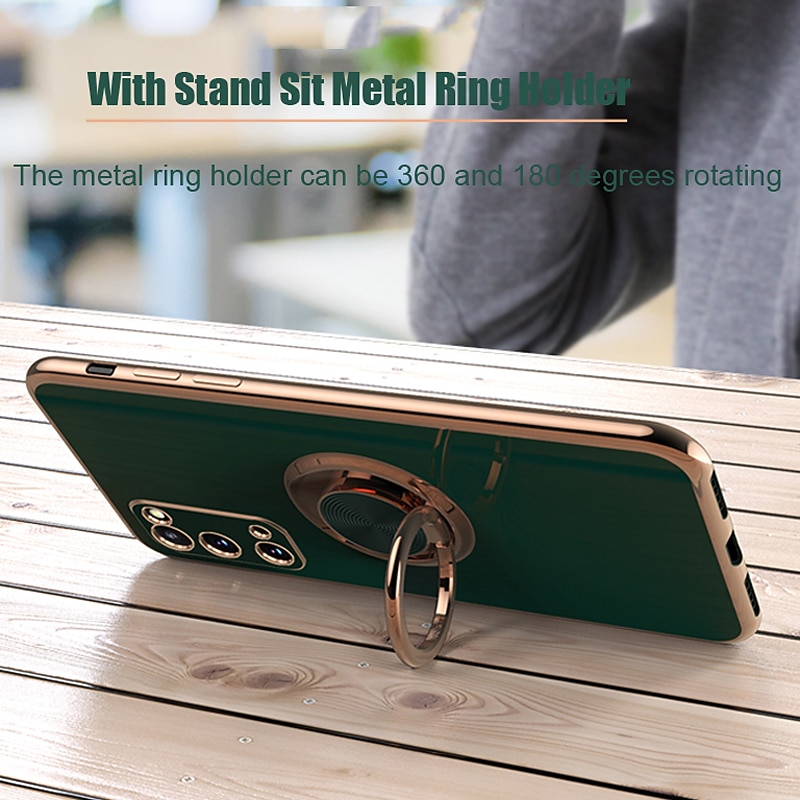 Phone Case For Samsung Galaxy S25 S24 S23 S22 S21 FE S21 Ultra Plus A14 A53 A72 S20 Back Cover Fashion Plating Ring Holder Solid Colored TPU4