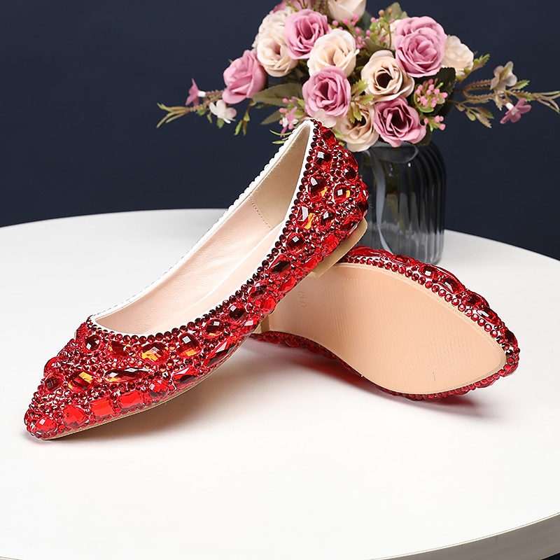 Women's Multi-Color Rhinestone Flat Shoes – Sparkling Pointed-Toe Flats for Weddings, Parties, or Evening Events4