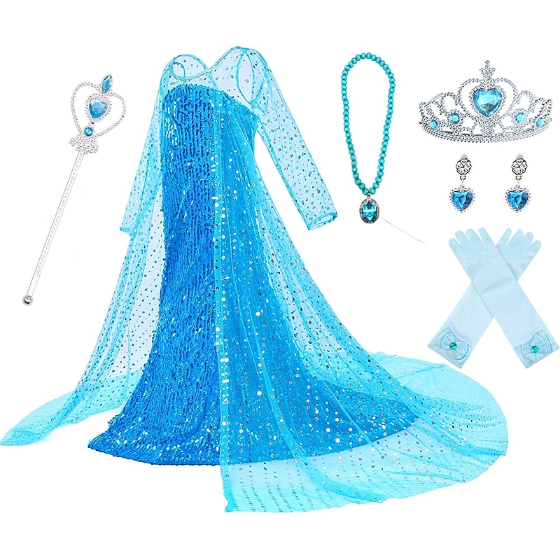 Frozen Princess Elsa Dress Flower Girl Dress Girls' Movie Cosplay A-Line Slip Pattern Dress With Accessories Children's Day Masquerade Cotton World Book Day Costumes With Wig4