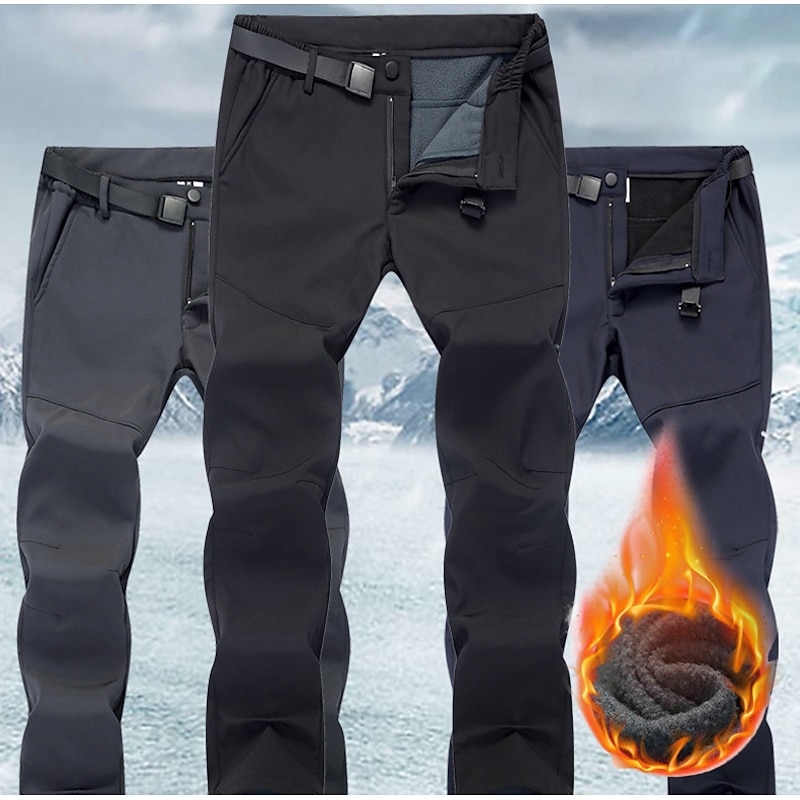 Men's Hiking Pants Trousers Fleece Lined Pants Softshell Pants Winter Outdoor Standard Fit Thermal Warm Fleece Lining Waterproof Windproof Pants / Trousers Bottoms Black Blue Fleece Fishing Climbing