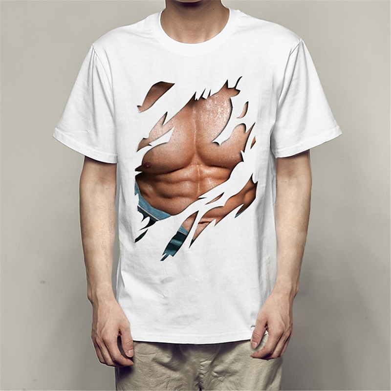 Men's Graphic Muscle T Shirt Tee Funny T Shirts Short Sleeve T shirt 3D Print Round Neck Shirt Sports Casual Muscle Daily Holiday White / Black Black White Summer Clothing Apparel Normal S M L XL XXL4