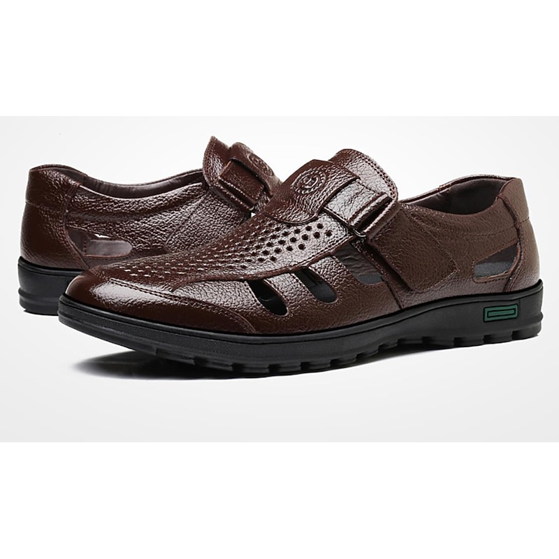 Men's Brown Faux Leather Breathable Closed-Toe Sandals – Casual Slip-On Cutout Design Shoes for Summer Walking, Daily Wear, and Outdoor Activities4