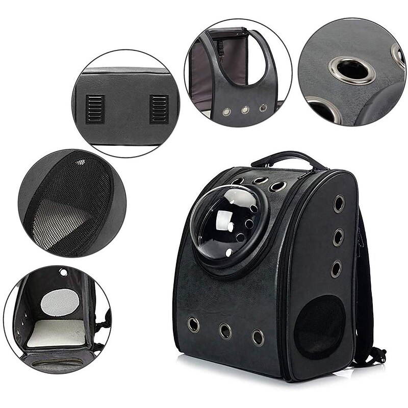 Cat Dog Carrier Bag Travel Backpack Astronaut Capsule Carrier Portable Breathable Solid Colored Space Capsule Bubble Design Leather Black Yellow Pink3