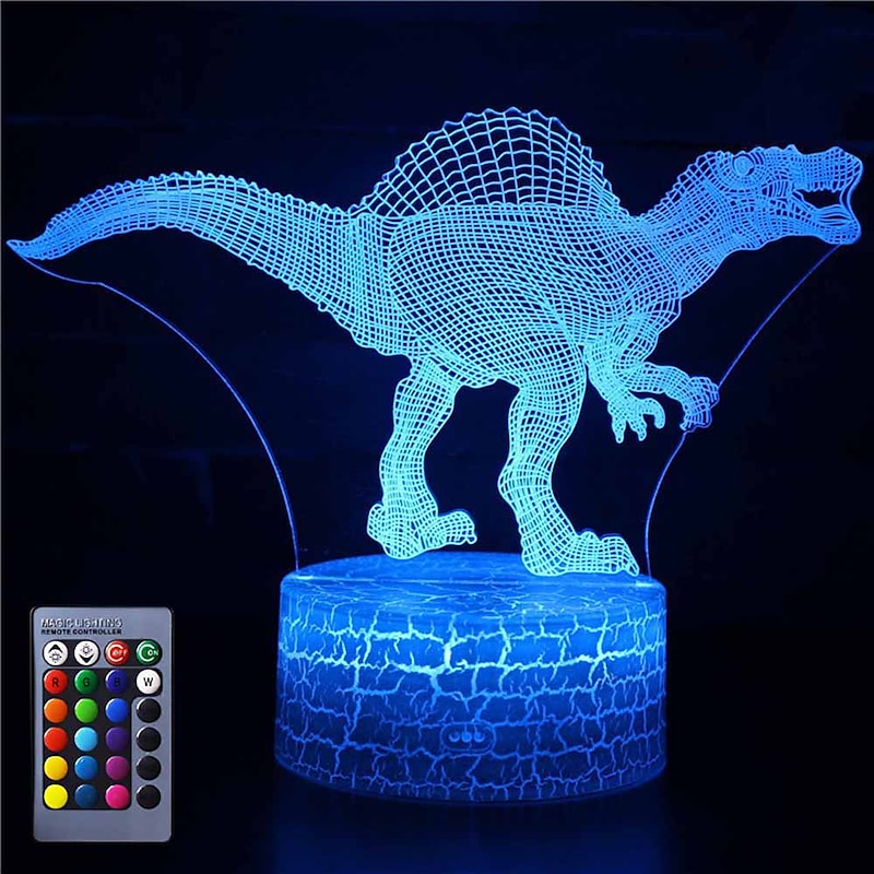 3D Dinosaur Night Light Illusion Lamp 16 Color Change Decor Lamp with Remote Control for Living Bed Room Bar Best Gift Toys for Boys Girls