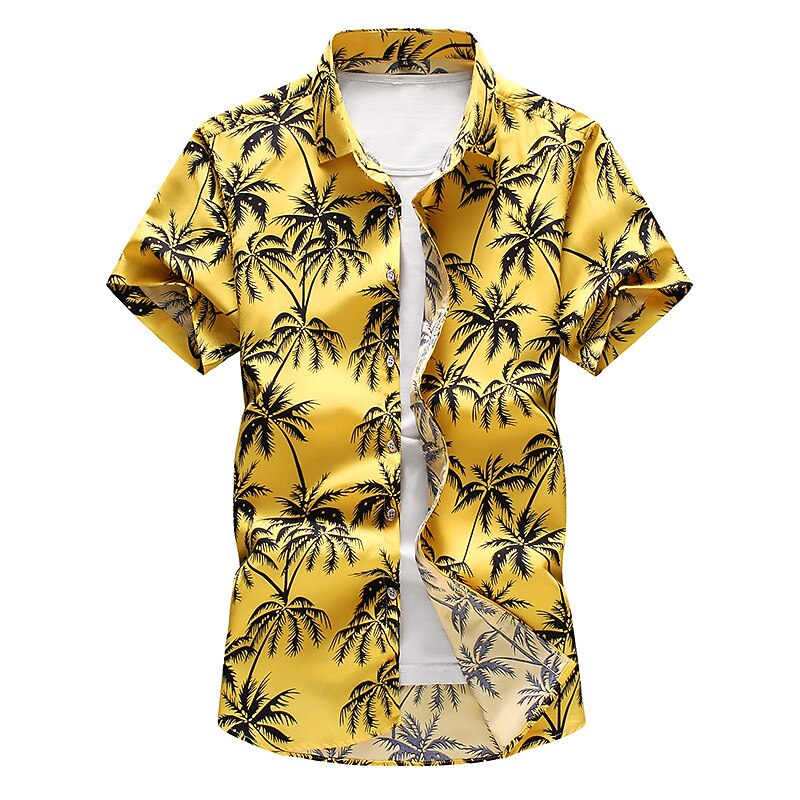 Men's Summer Hawaiian Shirt Aloha Shirt Shirt Collar Designer White Yellow Sky Blue S M L4