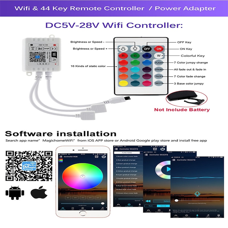 30m(3x10m) Smart App Control Flexible Led Strip Light 5050 RGB SMD 540 LEDs Work with Alexa Google 12V 5A Adapter Kit3