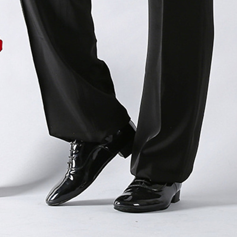 Men's Black Patent Faux Leather Lace-Up Dance Shoes with Soft Suede Sole – Classic Ballroom Shoes for Formal Events and Latin Dance3