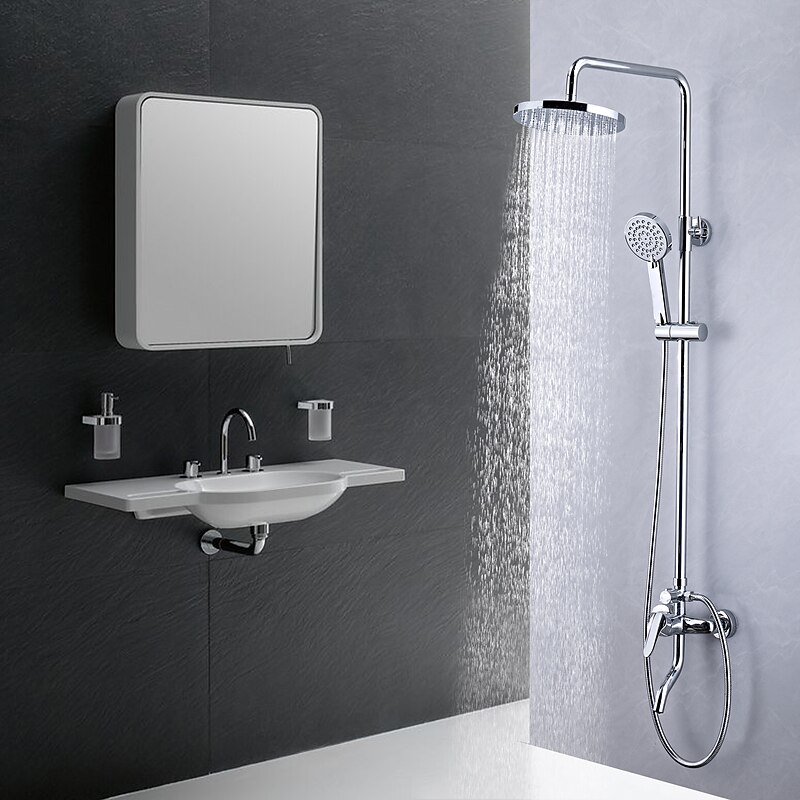Shower Faucet,Shower System Rainfall Shower Head System Set Handshower Included pullout Multi Spray Shower Contemporary Traditional Electroplated Mount Outside Ceramic Valve Bath Shower Mixer Taps2