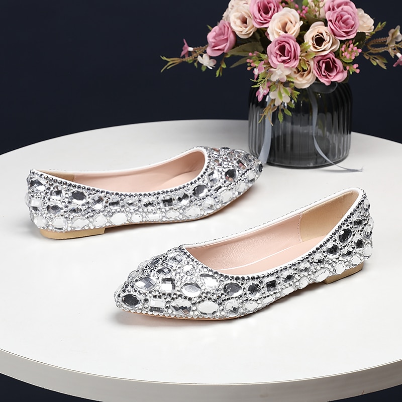 Women's Multi-Color Rhinestone Flat Shoes – Sparkling Pointed-Toe Flats for Weddings, Parties, or Evening Events3