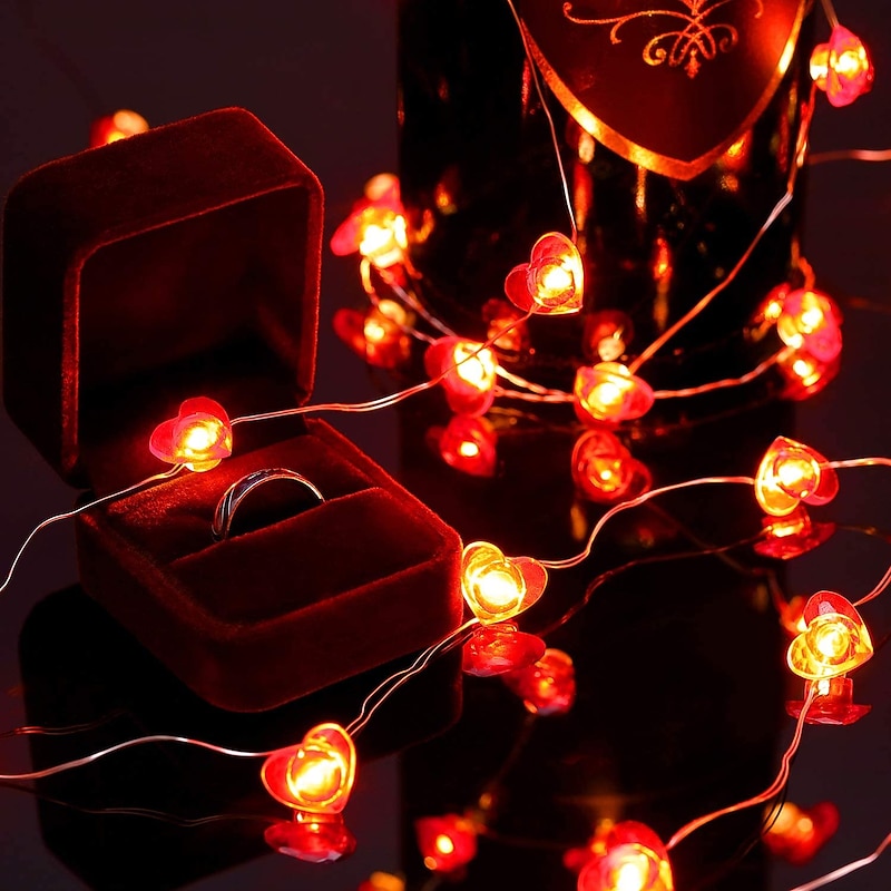 Heart Shape String Lights, 13FT 40 LEDs Battery Powered Fairy Lights for Christmas Romantic Decor