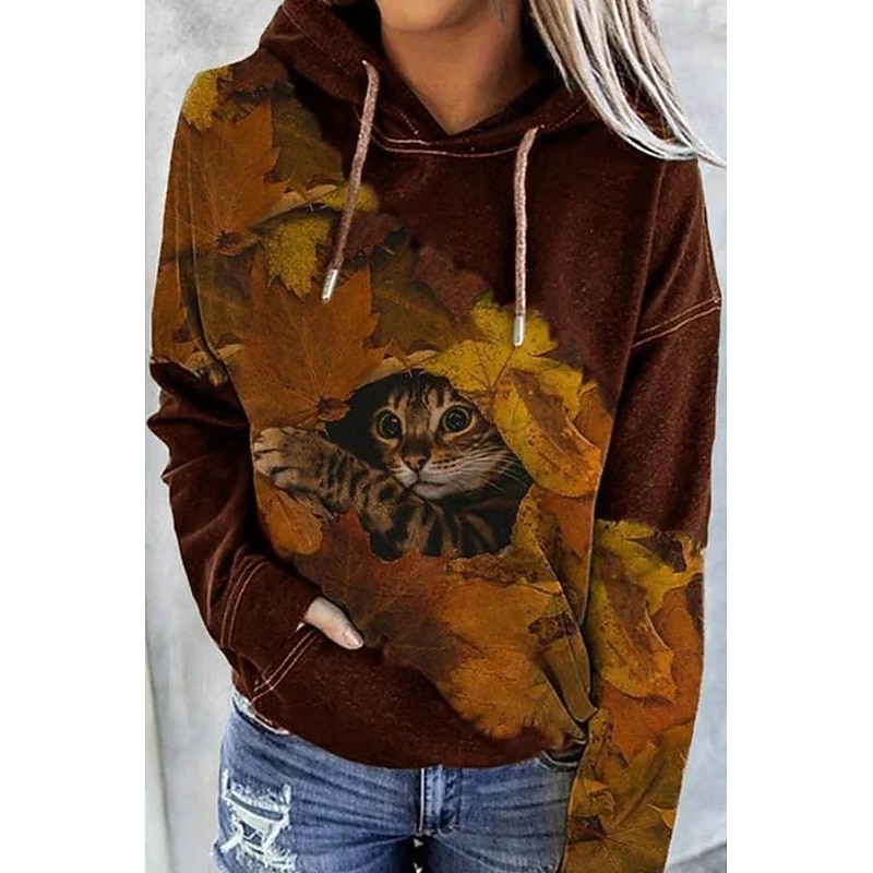 Women's Hoodie Pullover Cat Graphic Tie Dye Front Pocket Print Daily Other Prints Basic Casual Hoodies Sweatshirts  Blue Black Brown Comfrt Breathable Soft Fabric3