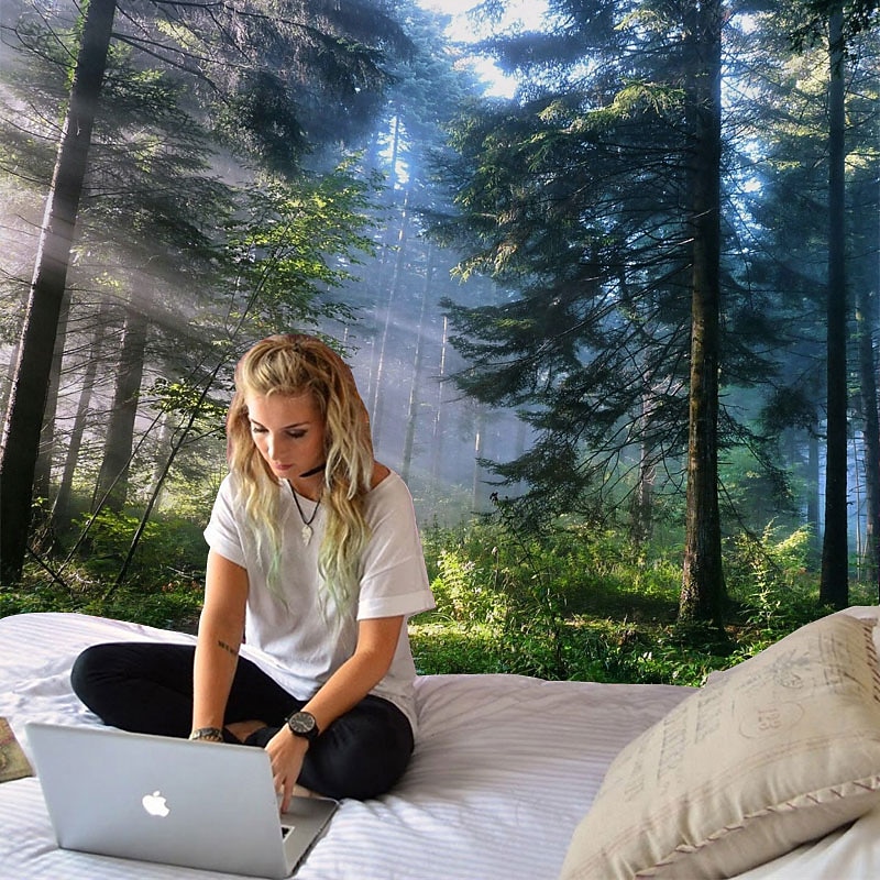 Large Wall Tapestry Art Decor Blanket Curtain Hanging Home Bedroom Living Room Decoration Misty Forest Tapestry Wall Hanging Nature Landscape Tapestry3