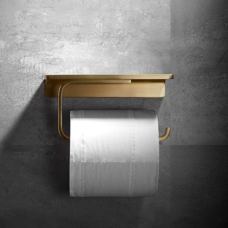 Toilet Paper Holder New Design Bathroom Shelf Contemporary Brass Wall Mounted Brushed Golden 1pc2