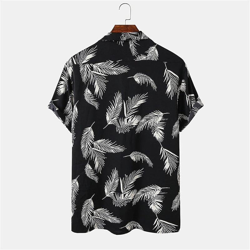 Men's Feather Tropical Plants Shirt Summer Hawaiian Shirt Camp Collar Shirt Short Sleeve Shirt Turndown Hawaiian Designer Casual Outdoor Daily Black Yellow Other Prints S M L2