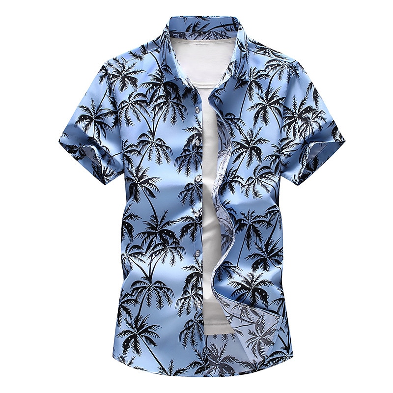 Men's Summer Hawaiian Shirt Aloha Shirt Shirt Collar Designer White Yellow Sky Blue S M L2