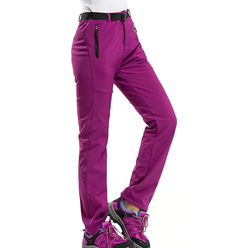 Women's Hiking Pants Trousers Fleece Lined Pants Softshell Pants Winter Outdoor Thermal Warm Fleece Lining Windproof Multi-Pockets Pants / Trousers Bottoms Black Purple Fishing Climbing Beach S M L2