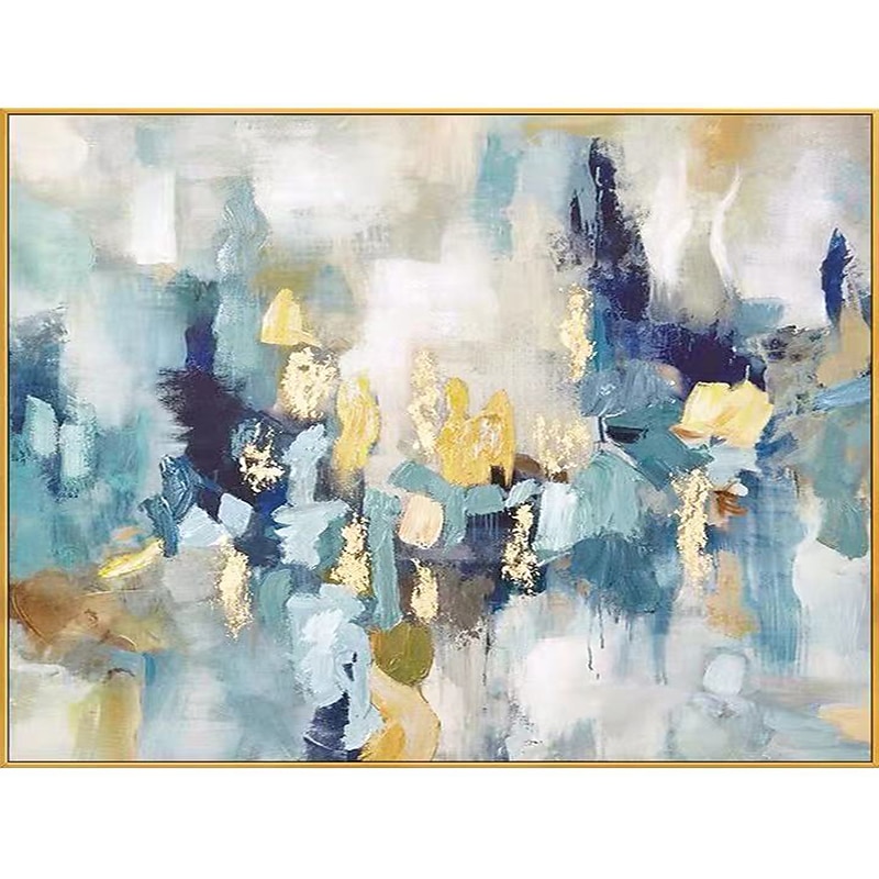 Handmade Oil Painting Canvas Wall Art Decoration Abstract Golden and Blue Color Paintings for Home Decor Rolled Frameless Unstretched Painting3