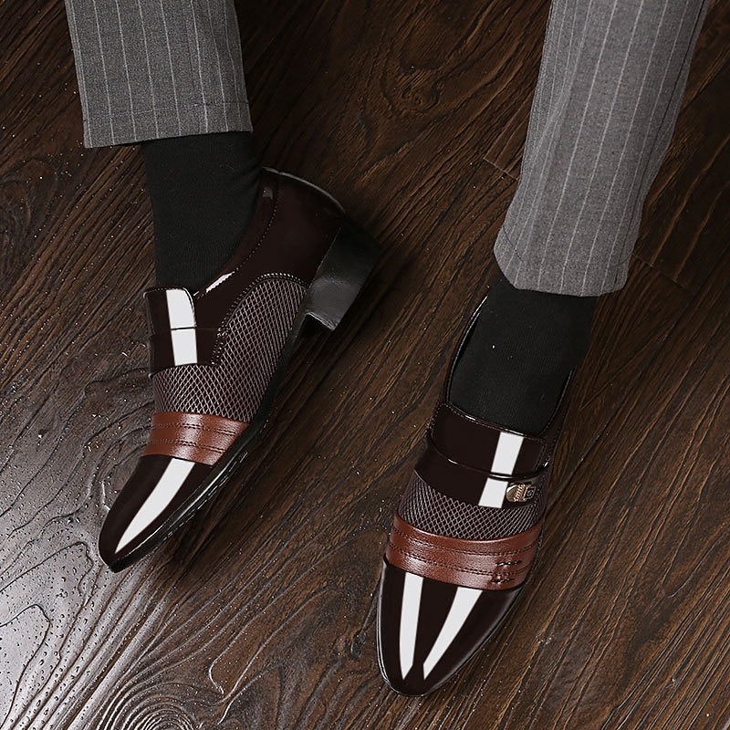 Men's Leather Dress Shoes with Embossed Crocodile Pattern and Black Accents for Formal and Business Wear2