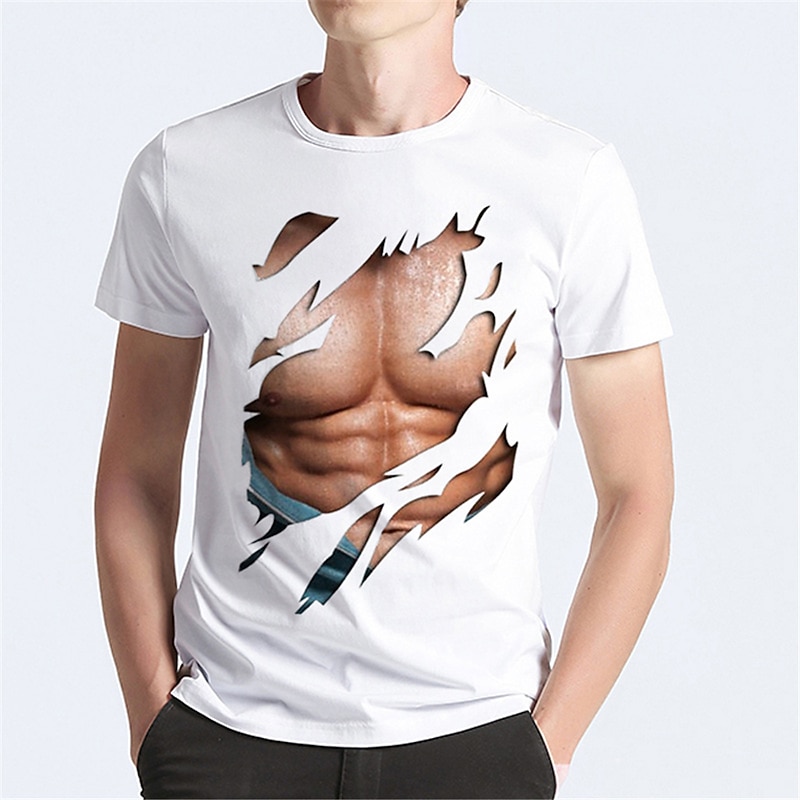Men's Graphic Muscle T Shirt Tee Funny T Shirts Short Sleeve T shirt 3D Print Round Neck Shirt Sports Casual Muscle Daily Holiday White / Black Black White Summer Clothing Apparel Normal S M L XL XXL