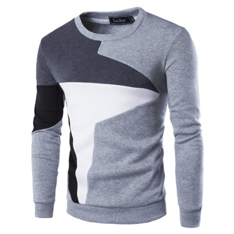 Men's Sweatshirt Black Blue Gray Crew Neck Color Block Cotton Fleece Cool Casual Winter Clothing Apparel Hoodies Sweatshirts  Long Sleeve2