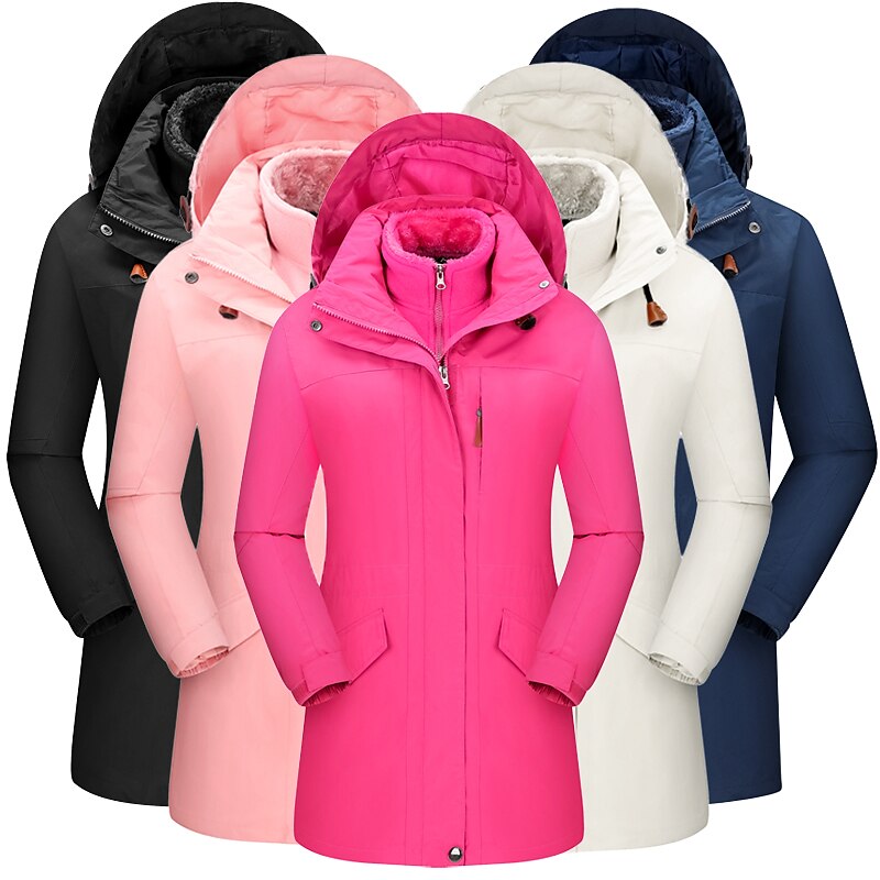Women's Hoodie Jacket Hiking 3-in-1 Jackets Ski Jacket Winter Outdoor Thermal Warm Waterproof Windproof Lightweight Outerwear Windbreaker Trench Coat Skiing Camping / Hiking Fishing Black White Pink