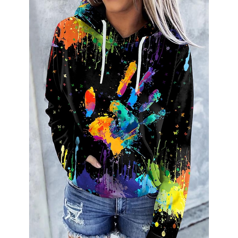 Women's Hoodie Pullover Cat Graphic Tie Dye Front Pocket Print Daily Other Prints Basic Casual Hoodies Sweatshirts  Blue Black Brown Comfrt Breathable Soft Fabric