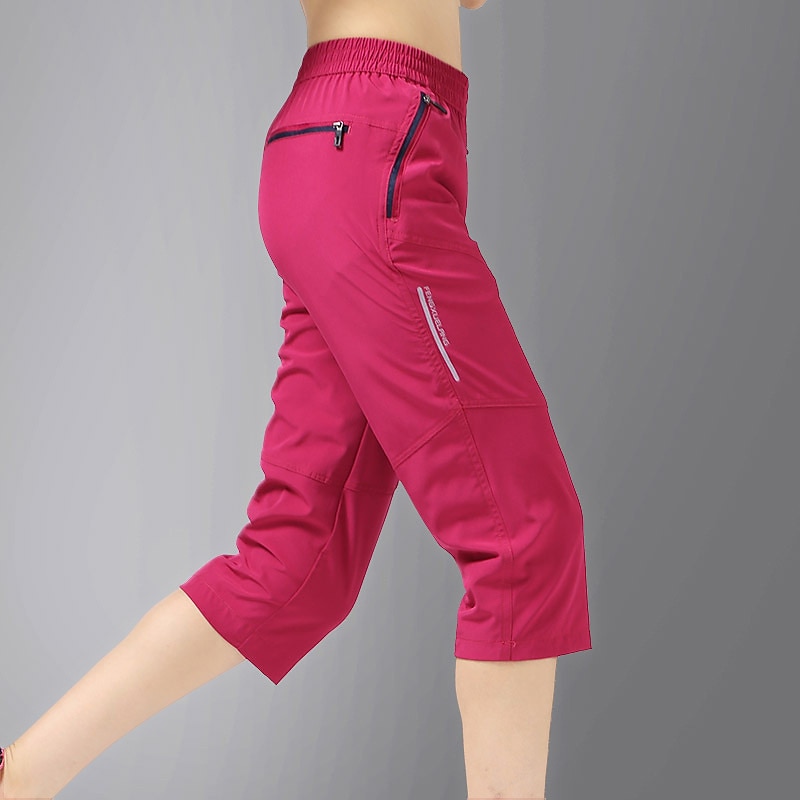 Women's Hiking Pants Trousers Summer Outdoor Quick Dry Zipper Pocket Multi Pockets Lightweight Capri Pants Bottoms Elastic Waist Black-female Rose Red Camping / Hiking / Caving S M L XL XXL3