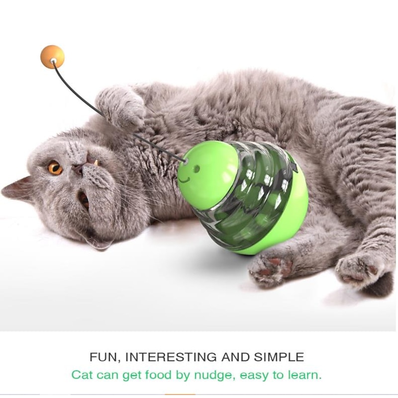 interactive funny cat toys, 3 in 1 treat feeder ball with automatic spinning tumbler, cat feather wand and food dispenser for kitten cat funny exercise chaser training (pink)4