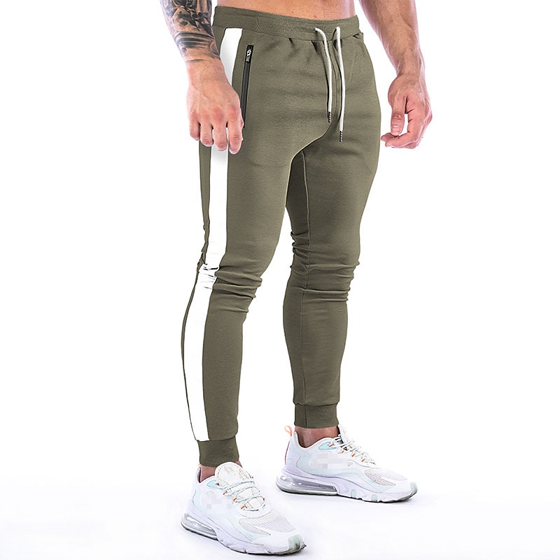 Men's Joggers Drawstring Zipper Pocket Pants / Trousers Athletic Athleisure Cotton Winter Fitness Gym Workout Running Breathable Moisture Wicking Soft Sport Stripes Activewear Black Army Green Dark3