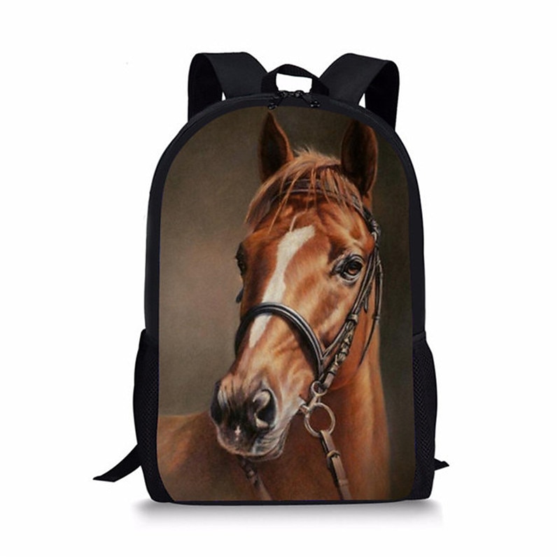Running Horses Print Backpack for Kids and Teens – Wild Animal School Bag with Nature Landscape Design for Boys and Girls3