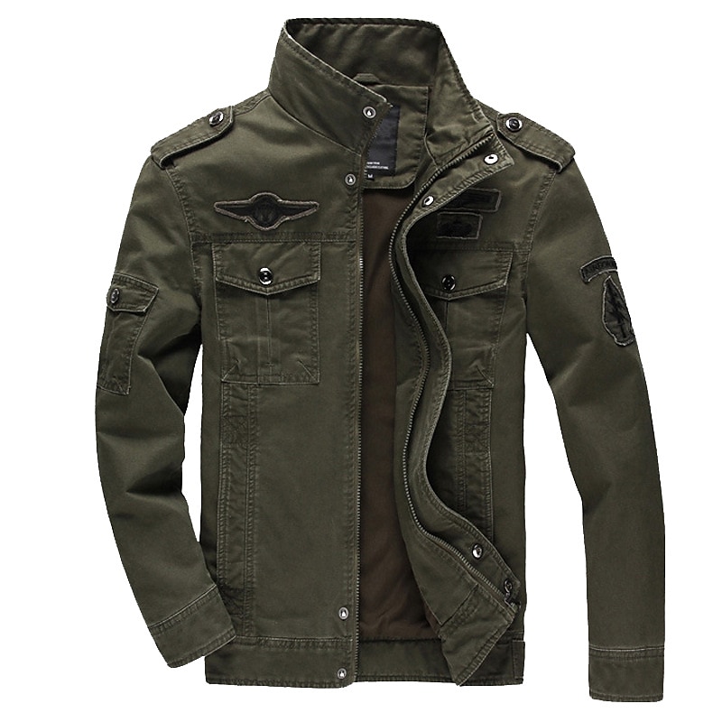 Men's Bomber Jacket Varsity Jacket Tactical Jacket Casual Wearable Multi Pocket Spring Fall Winter Military Military Style Stand Collar Regular Cotton Regular Fit Black Army Green Khaki Jacket2