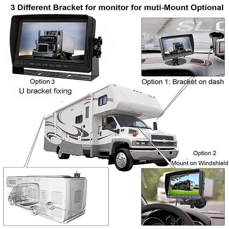 Rear View Camera Kit with 7 LCD Monitor 120 Wide Angle Rearview Camera IP68 Waterproof 18IR Night Vision Reversing Camera for Truck Trailer Bus Van Agriculture Heavy Transport (9-32V)3