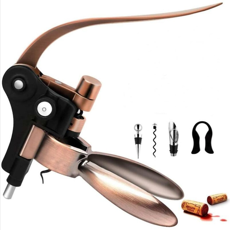 Wine Bottle Opener Rabbit Corkscrew Set Demenades Wine Opener Kit with Foil Cutter Wine Stopper and Extra Spiral Copper Silver4