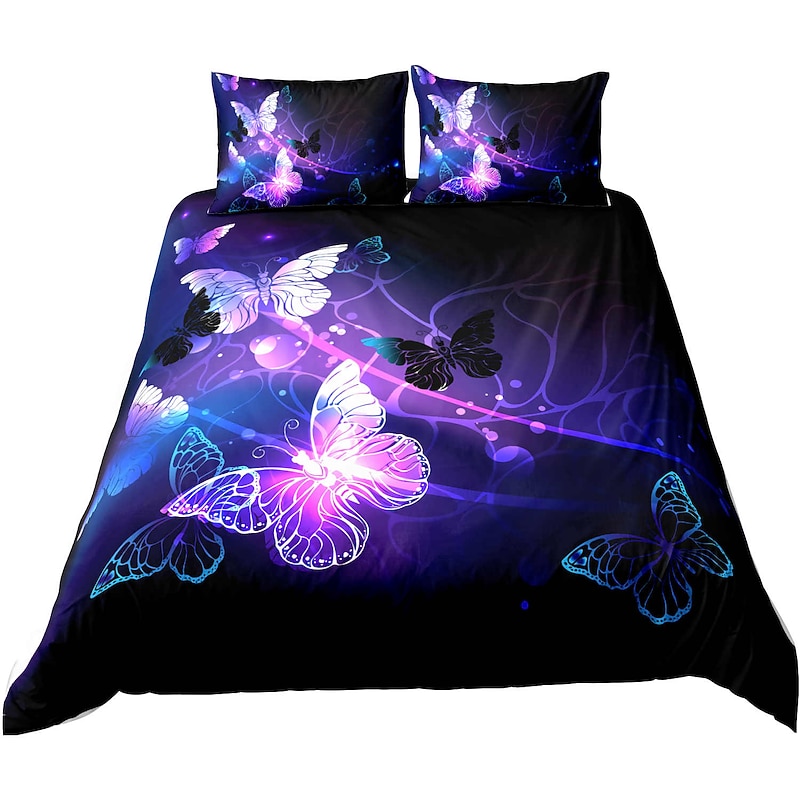 Butterfly Duvet Cover Bedding Sets Comforter Cover with 1 Duvet Cover or Coverlet，1Sheet，2 Pillowcases for Double/Queen/King(1 Pillowcase for Twin/Single)3