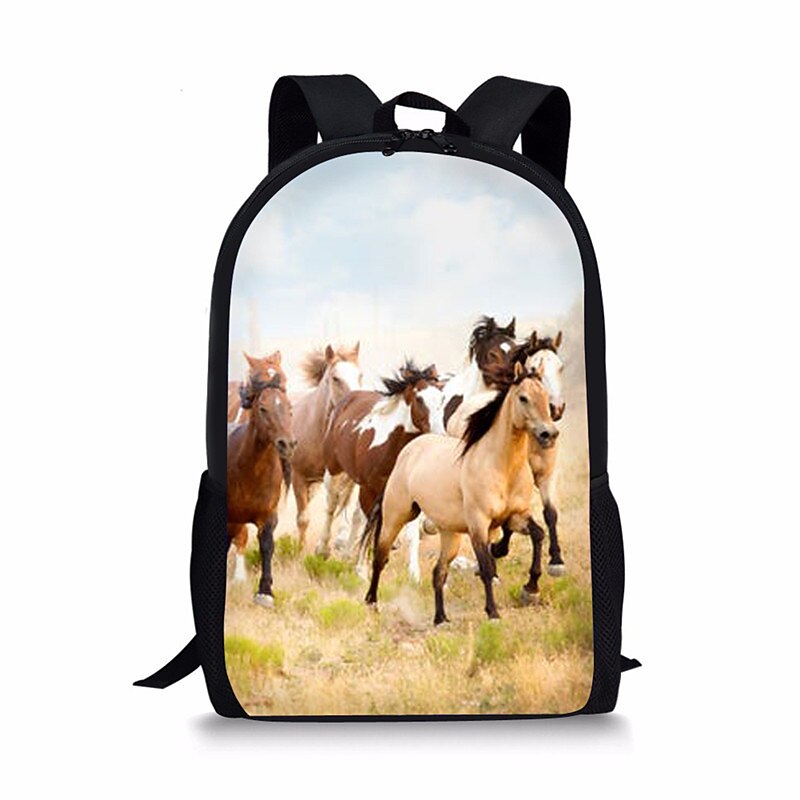 Running Horses Print Backpack for Kids and Teens – Wild Animal School Bag with Nature Landscape Design for Boys and Girls
