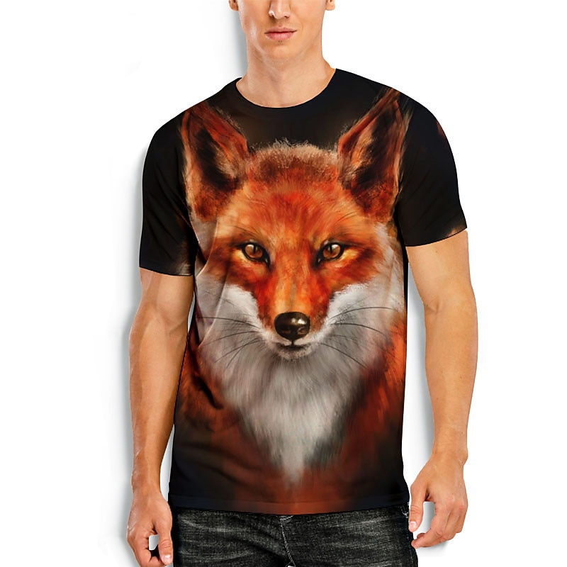 Men's Unisex Animal Fox Graphic Prints 3D Cartoon Shirt T Shirt Tee Short Sleeve T shirt 3D Print Round Neck Shirt Fashion Casual Daily Holiday Black Blue Brown Summer Clothing Apparel S M L XL XXL