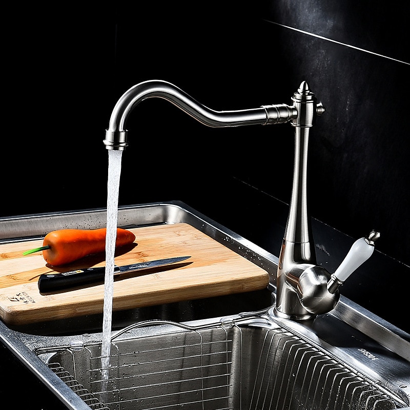 Kitchen faucet - Single Handle One Hole Nickel Brushed Standard Spout Centerset Antique Kitchen Taps