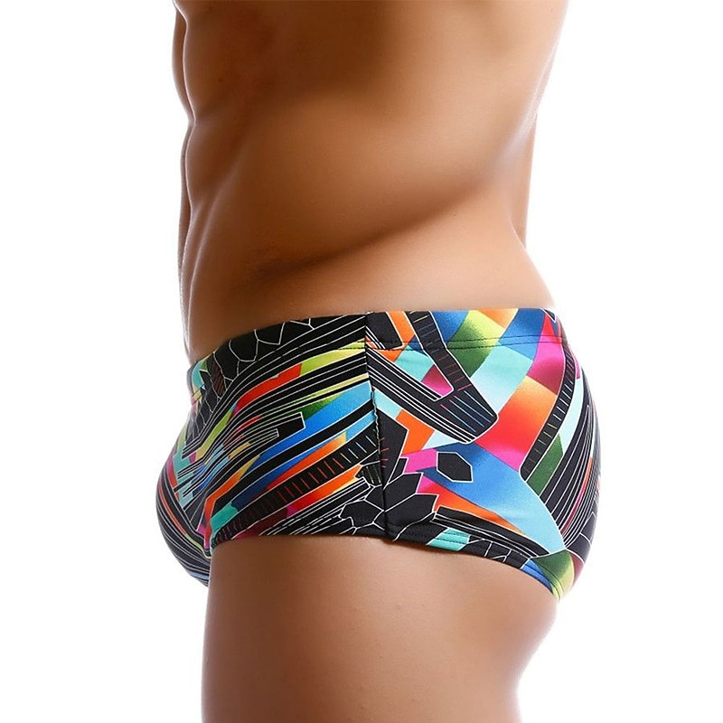 Men's Swimwear Swim Briefs Print Color Block Antibacterial Leak Proof Beach Swimming Pool Fashion Simple Black Micro-elastic2