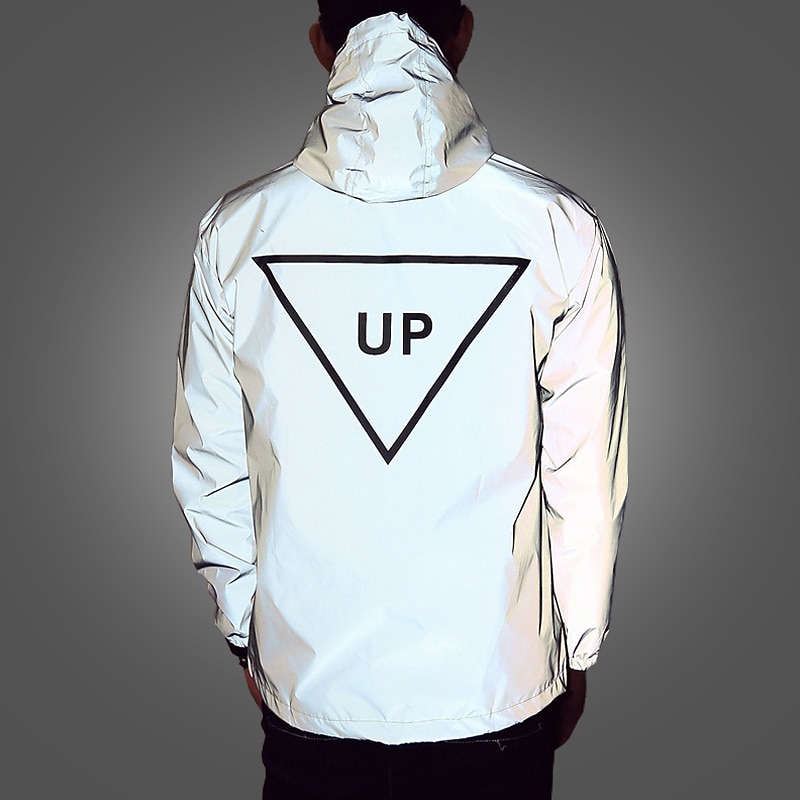 Men's Reflective Jacket Hiking Windbreaker Outdoor Sun Protection Windproof Quick Dry Lightweight Jacket Top Fishing Climbing Beach Light Grey Gray